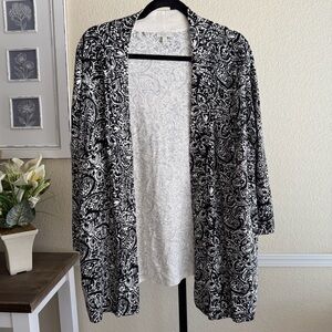 Talbots 3X Chic Modest Paisley Cardigan Cotton Black White Plus Size Sweater 3X